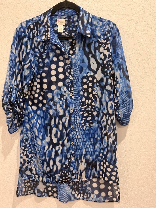 Chico's Tops - Chico's Blue & White Abstract Dot-Print Button Tunic